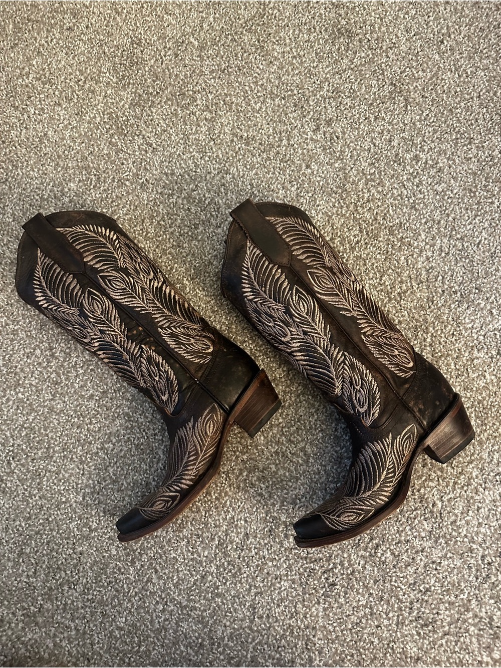 Brown Embroidered Western Boots - Women